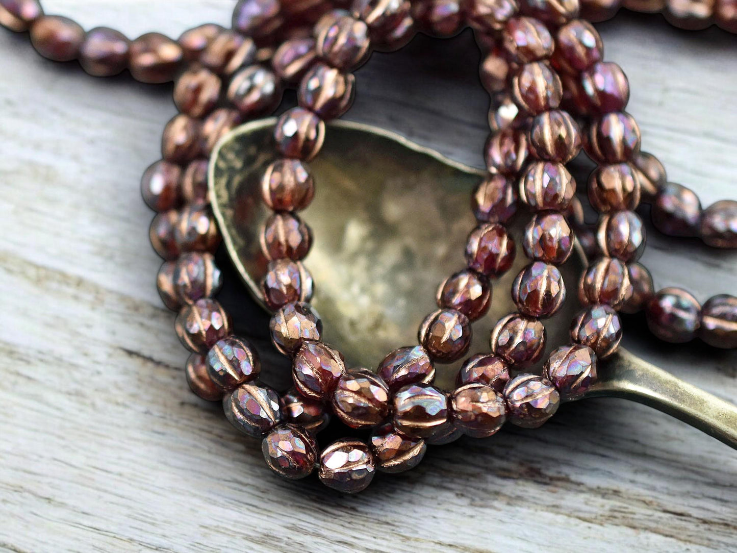 *25* 6mm Copper Washed Purple Lustered Ruby Red Faceted Round Melon Beads