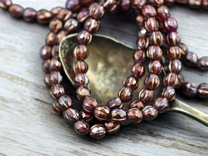 *25* 6mm Copper Washed Purple Lustered Ruby Red Faceted Round Melon Beads