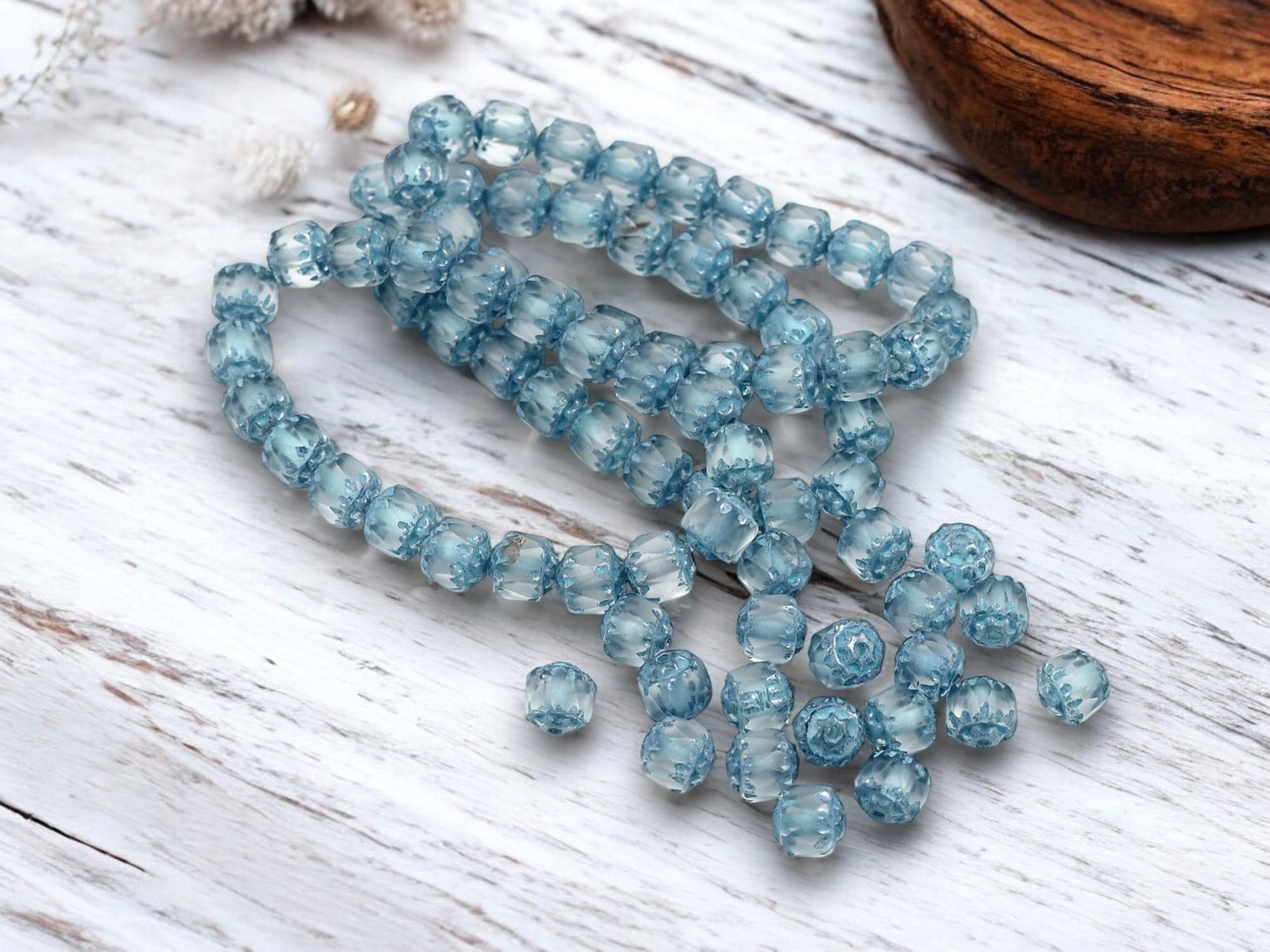 *20* 6mm Turquoise Washed Matte Crystal Cathedral Beads