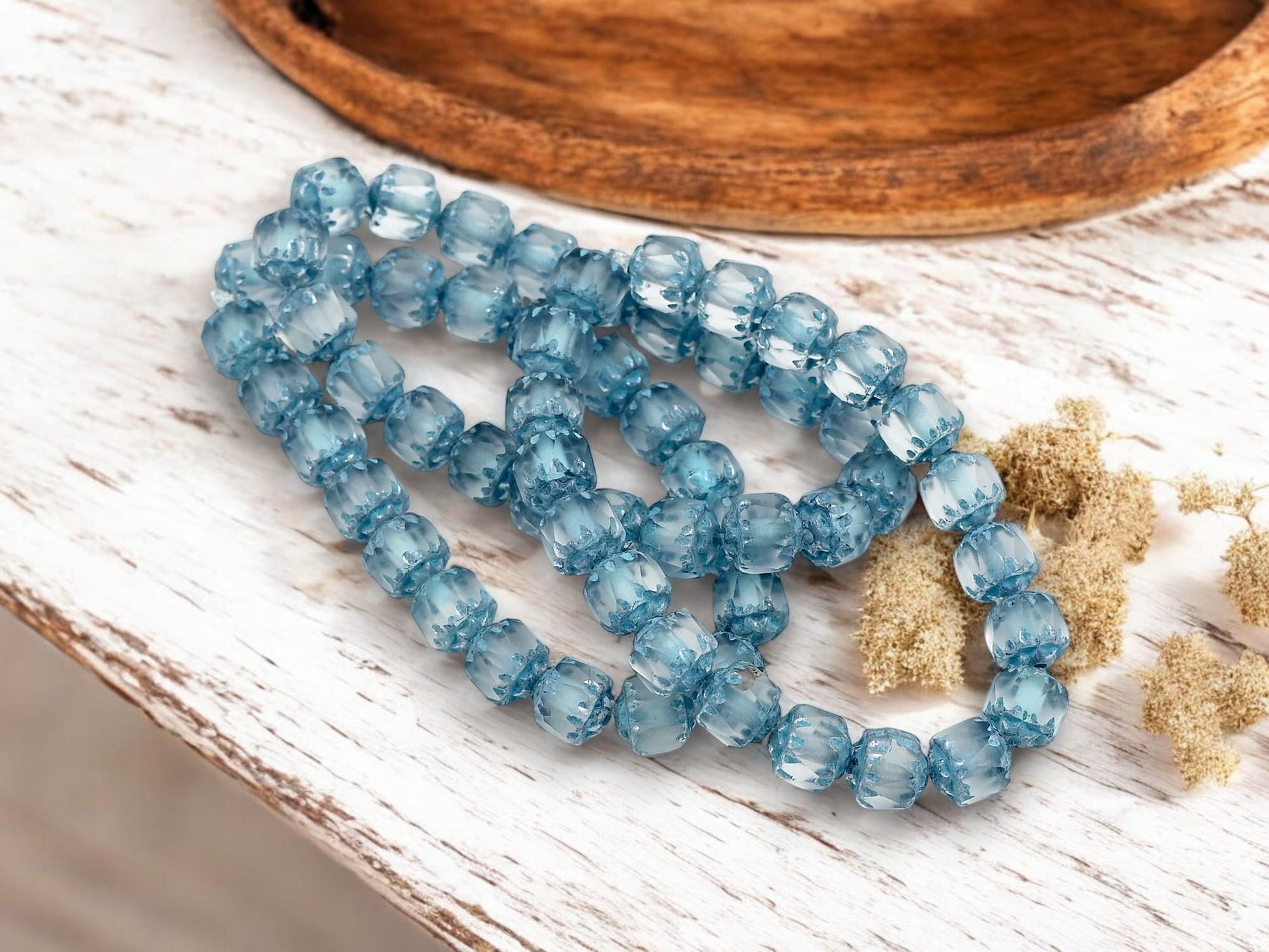 *20* 6mm Turquoise Washed Matte Crystal Cathedral Beads