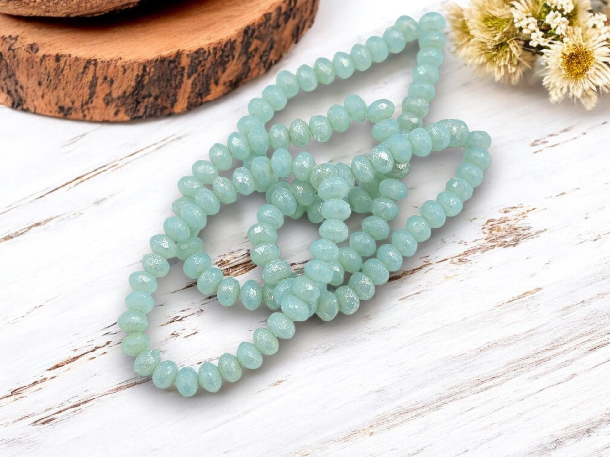 *30* 3x5mm Silver Mercury Washed Blue Opal Fire Polished Rondelle Beads