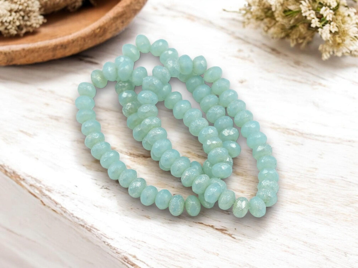 *30* 3x5mm Silver Mercury Washed Blue Opal Fire Polished Rondelle Beads