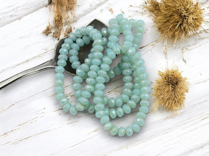 *30* 3x5mm Silver Mercury Washed Blue Opal Fire Polished Rondelle Beads