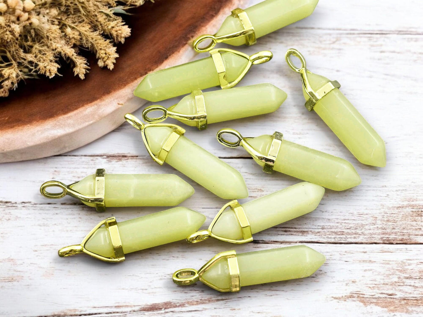 40mm Gold Tone Natural Peridot Double Terminated Bullet Pendant