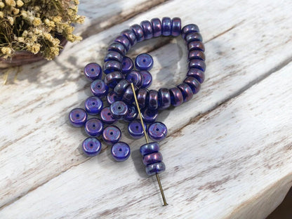 Czech Glass Beads - Heishi Beads - Spacer Beads - Picasso Beads - Rondelle Beads - 8x4mm - 25pcs - (4418)