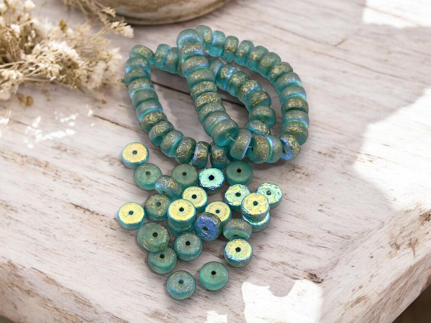 Heishi Beads - Czech Glass Beads - Spacer Beads - Picasso Beads - Rondelle Beads - 8x4mm - 25pcs - (4158)