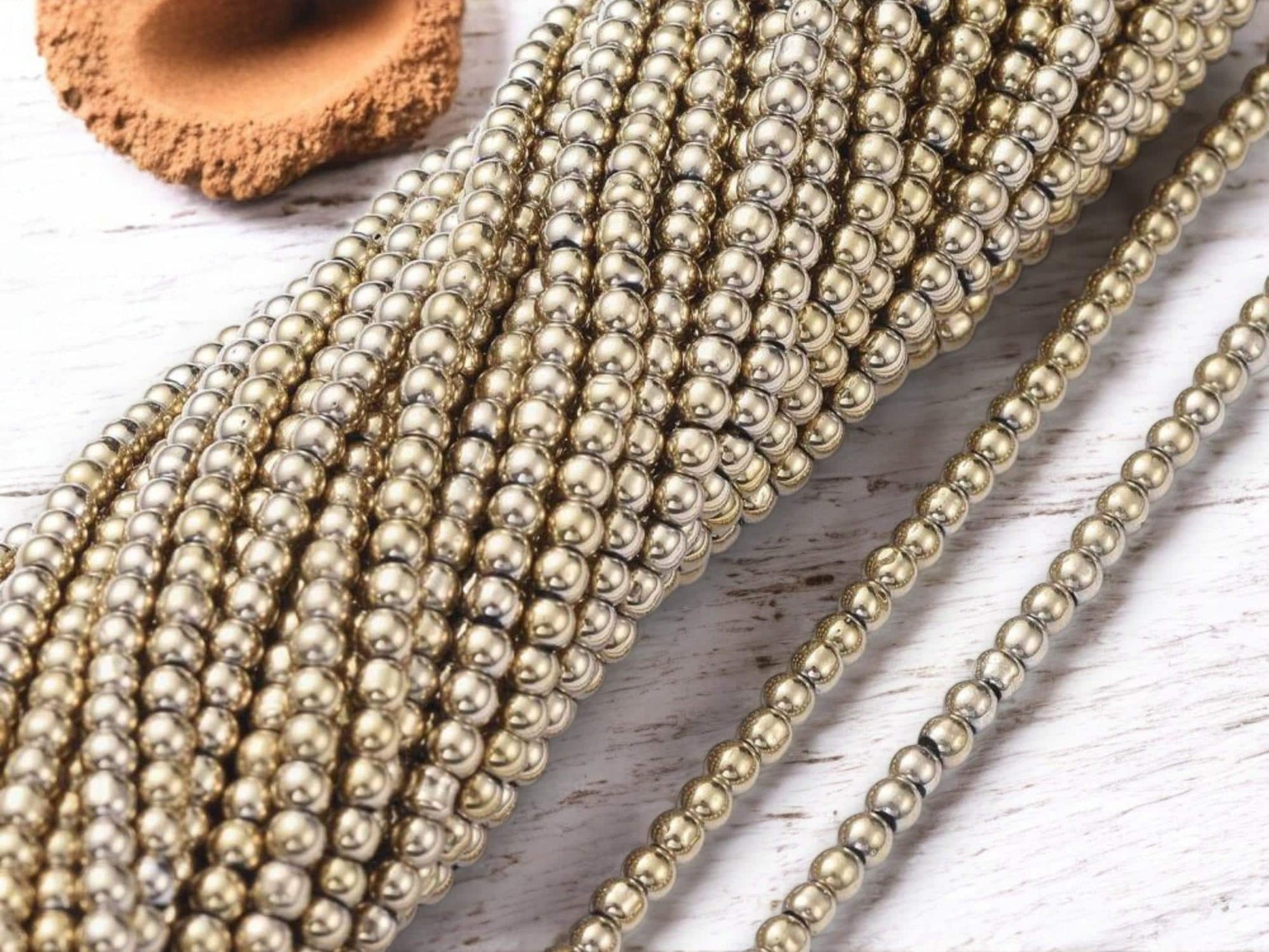 2mm Beads - Gold Spacer Beads - Chinese Glass Beads - Electroplated Beads - Micro Spacers - 14" Strand (571)