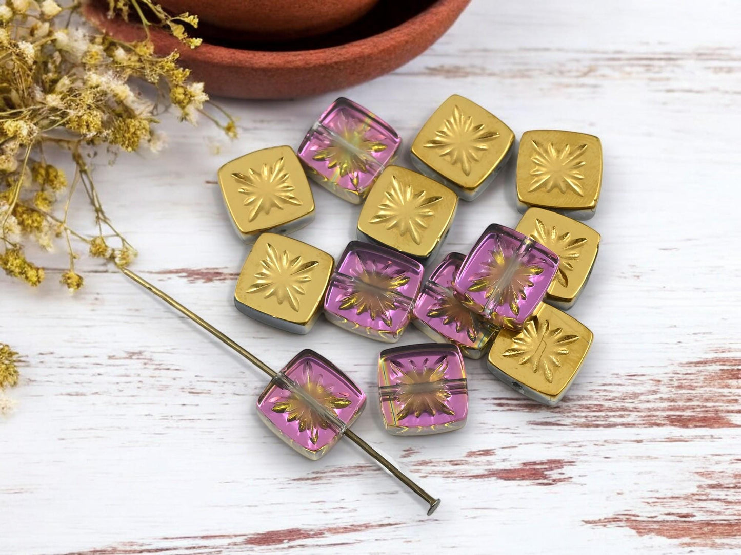 Chinese Glass Beads - Electroplated Beads - Square Beads - 11mm - 20pc - (6144)