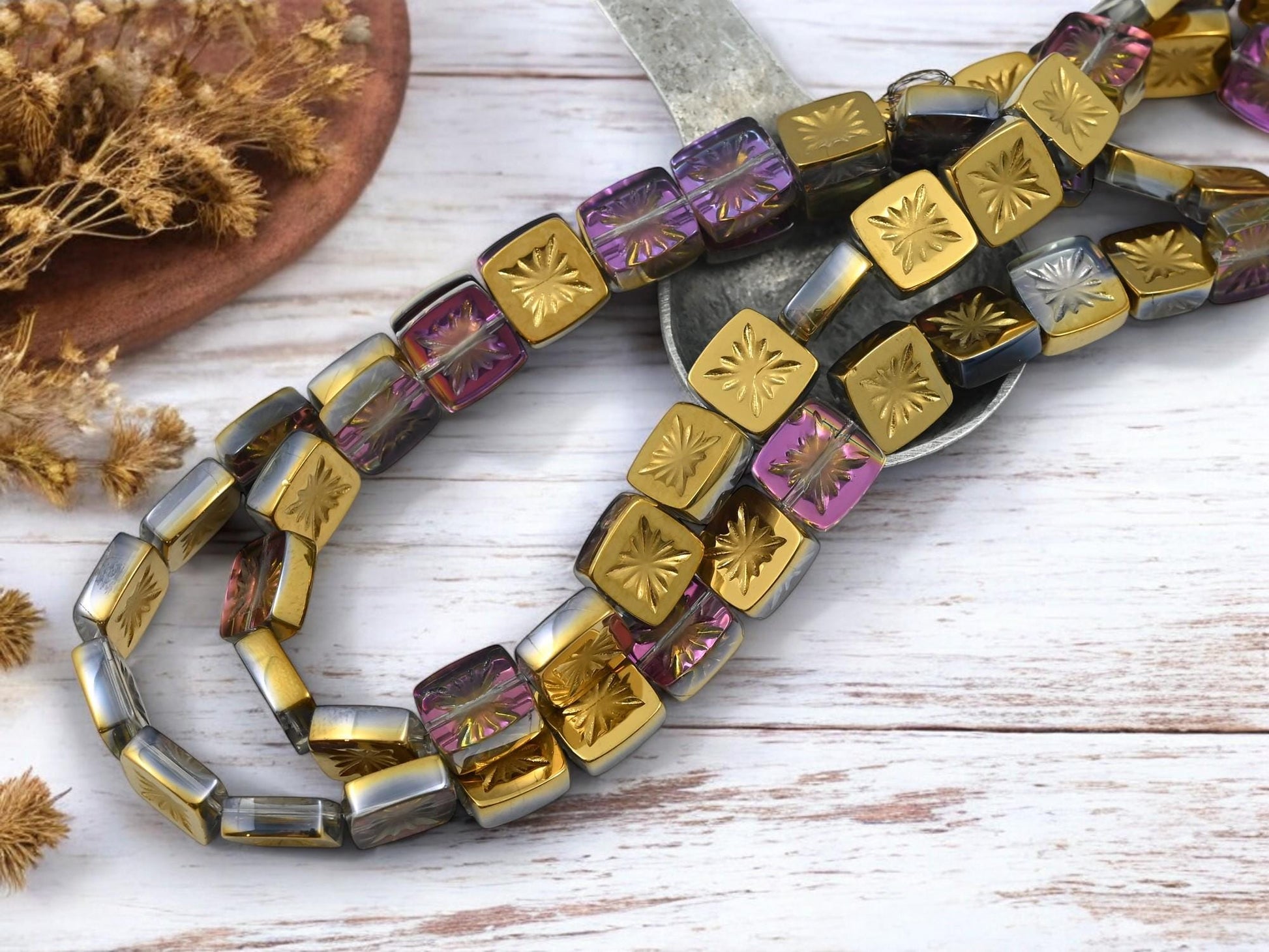 Chinese Glass Beads - Electroplated Beads - Square Beads - 11mm - 20pc - (6144)