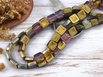 Chinese Glass Beads - Electroplated Beads - Square Beads - 11mm - 20pc - (6144)