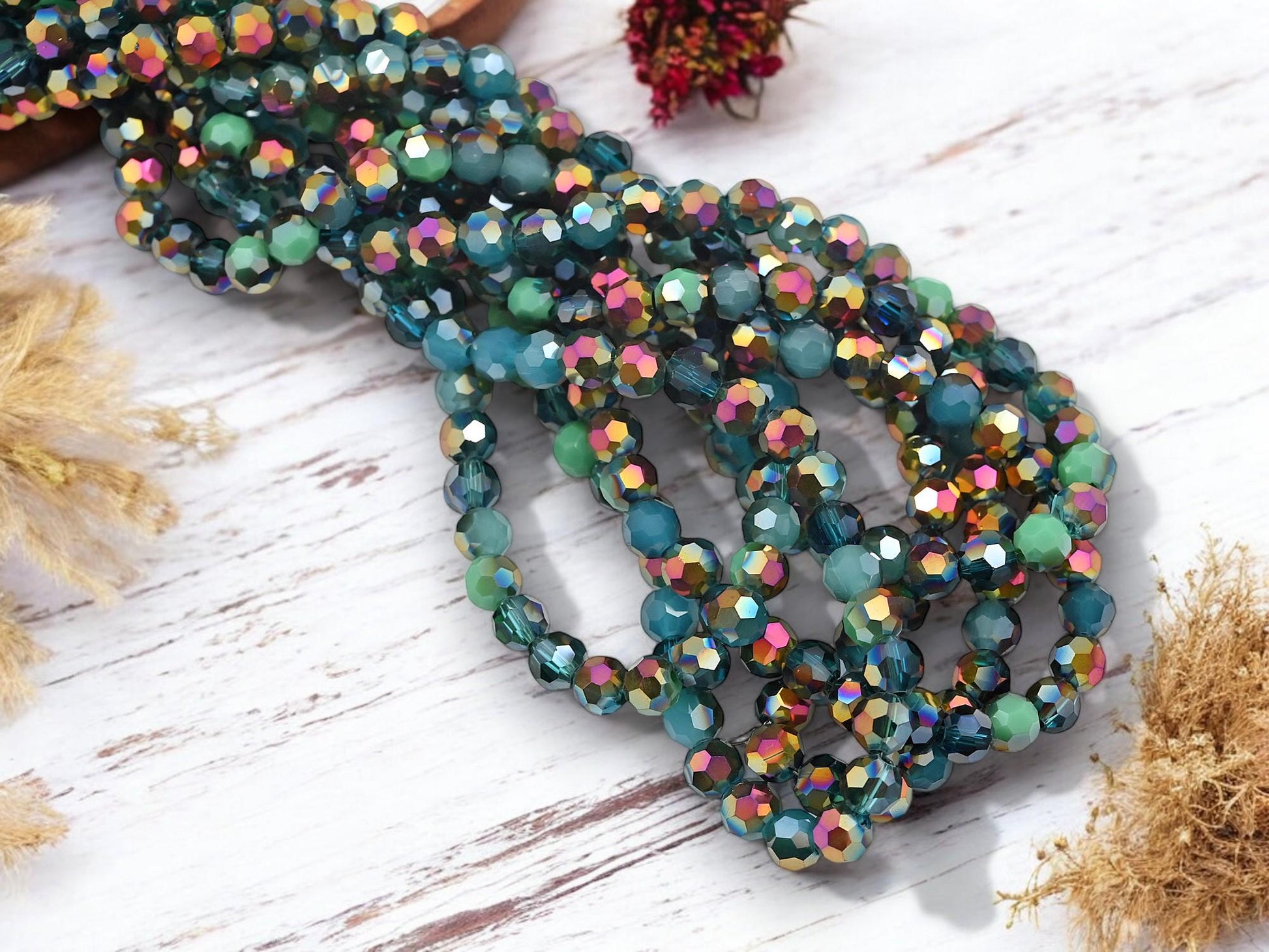 Glass Bead Strands - Fire Polished Beads - Chinese Crystal - Faceted Beads - Electroplated Glass - 20" Strand - (B553)