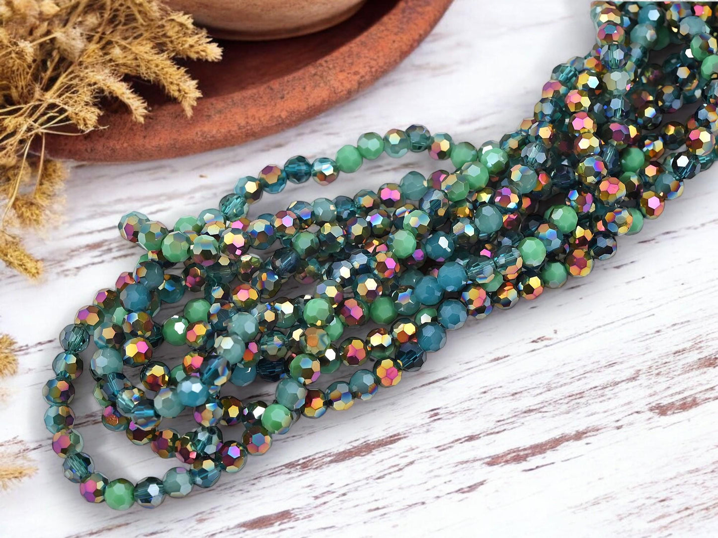 Glass Bead Strands - Fire Polished Beads - Chinese Crystal - Faceted Beads - Electroplated Glass - 20" Strand - (B553)