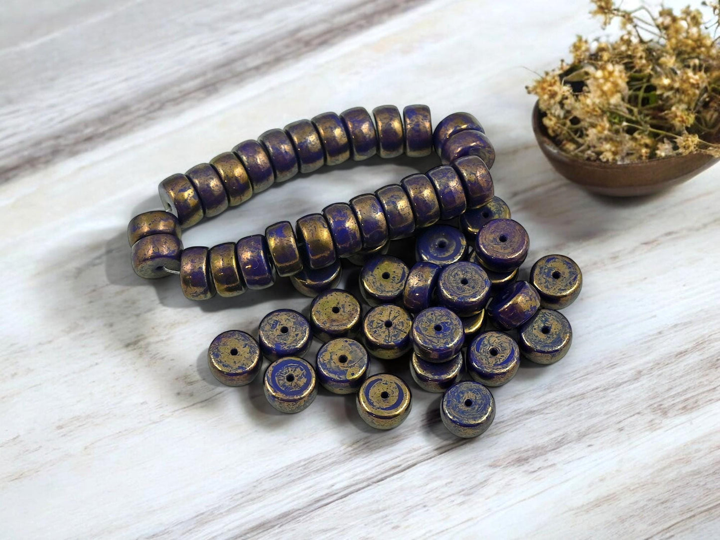 Czech Glass Beads - Heishi Beads - Spacer Beads - Picasso Beads - Rondelle Beads - 8x4mm - 25pcs - (5799)