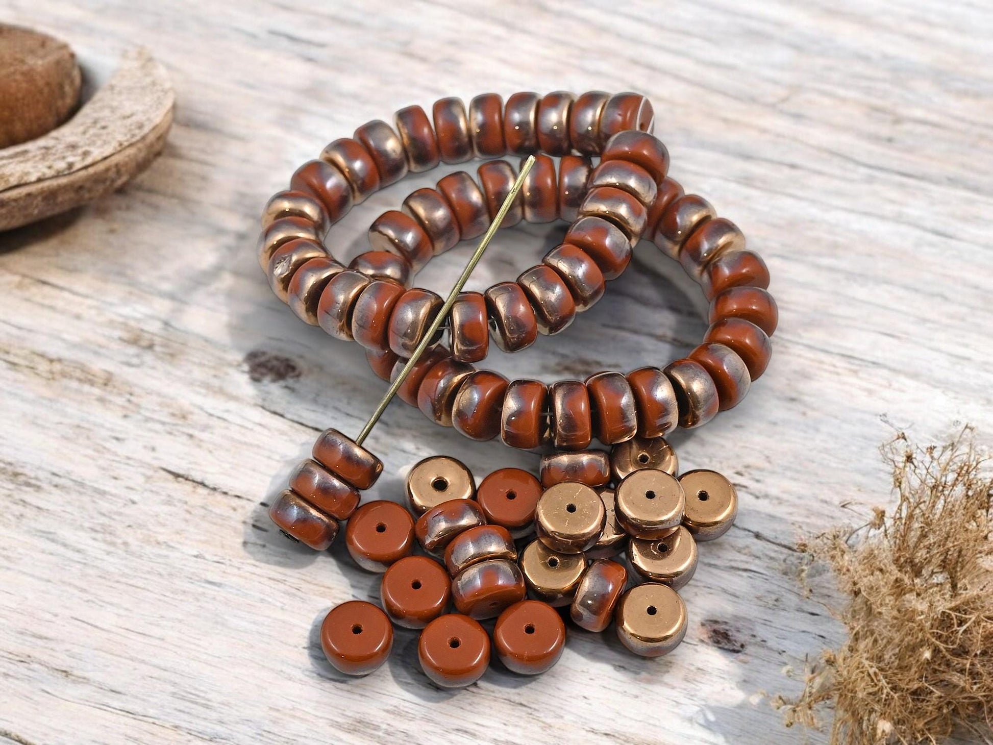 Czech Glass Beads - Heishi Beads - Spacer Beads - Picasso Beads - Rondelle Beads - 8x4mm - 25pcs - (3463)