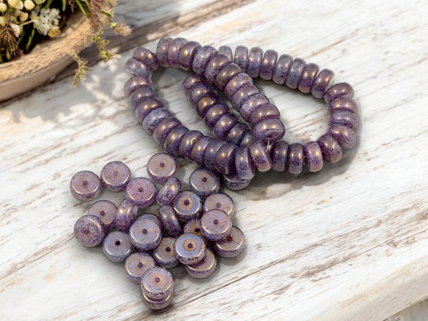 Rondelle Beads - Czech Glass Beads - Heishi Beads - Spacer Beads - Picasso Beads - 8x4mm - 25pcs - (3715)