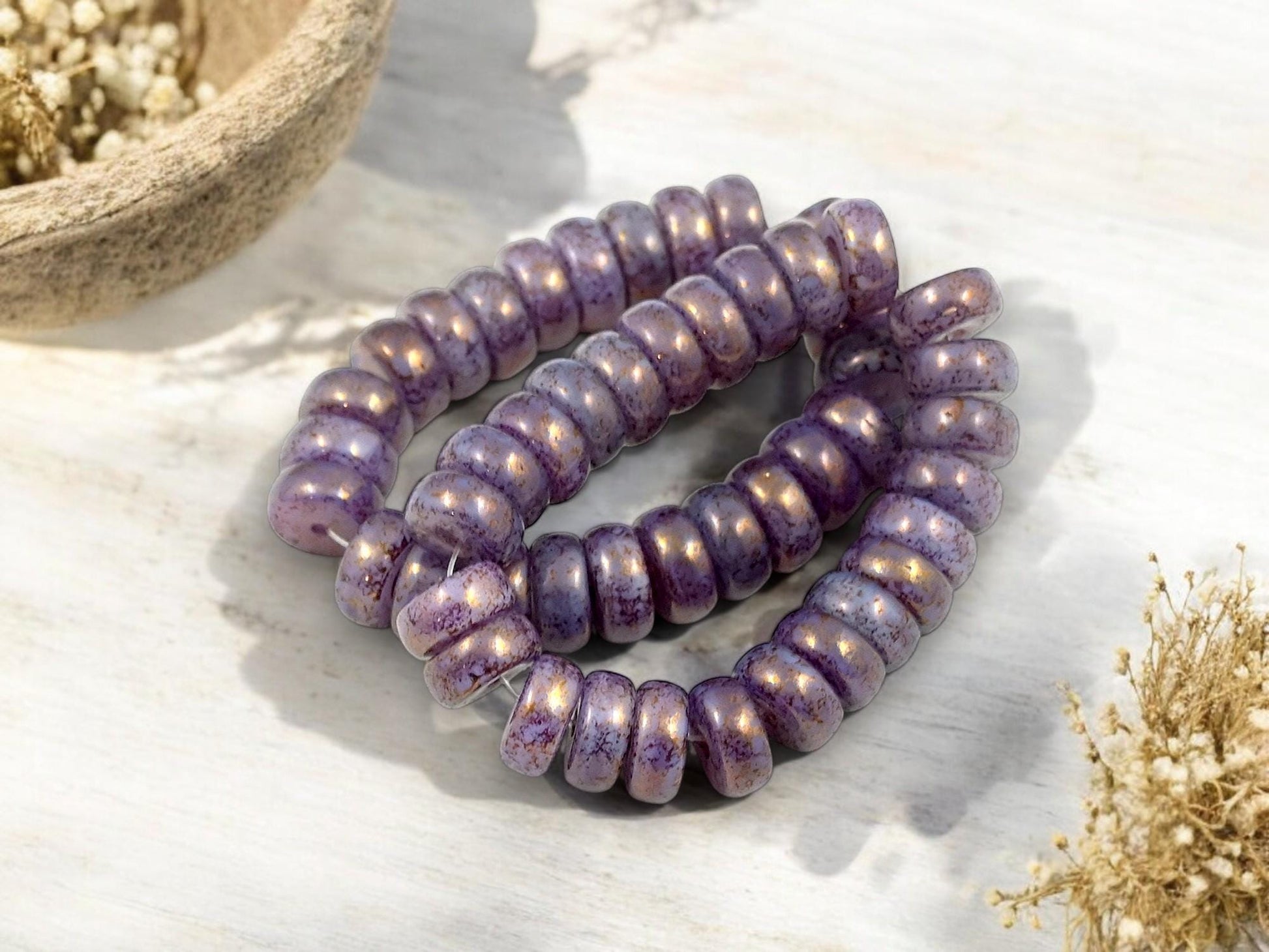 Rondelle Beads - Czech Glass Beads - Heishi Beads - Spacer Beads - Picasso Beads - 8x4mm - 25pcs - (3715)