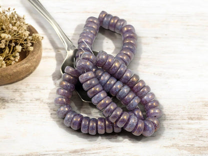 Rondelle Beads - Czech Glass Beads - Heishi Beads - Spacer Beads - Picasso Beads - 8x4mm - 25pcs - (3715)