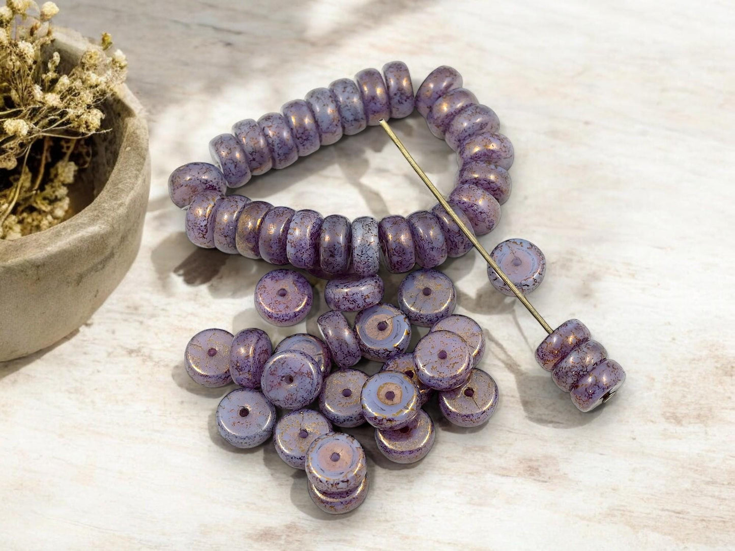 Rondelle Beads - Czech Glass Beads - Heishi Beads - Spacer Beads - Picasso Beads - 8x4mm - 25pcs - (3715)