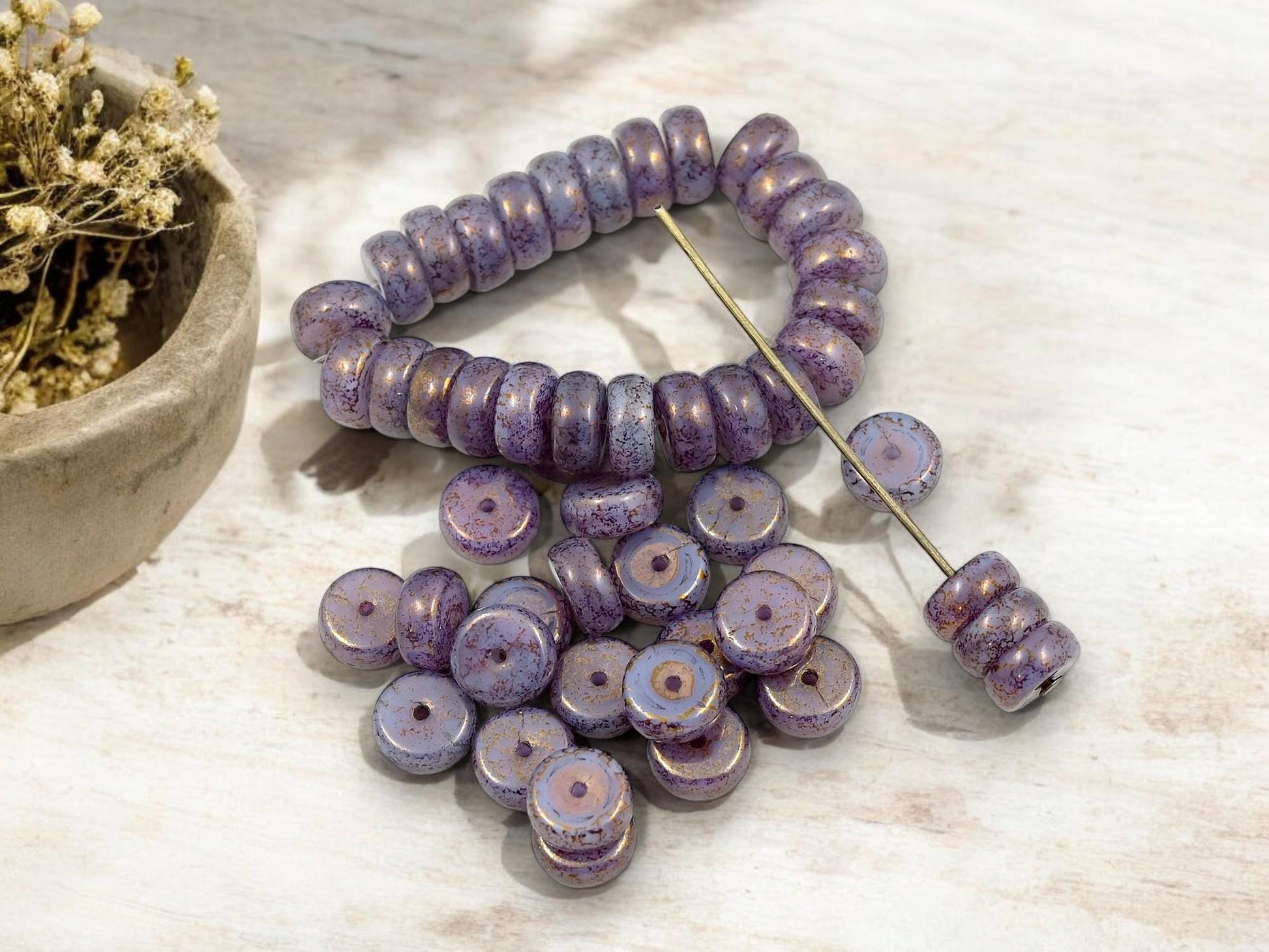 Rondelle Beads - Czech Glass Beads - Heishi Beads - Spacer Beads - Picasso Beads - 8x4mm - 25pcs - (3715)