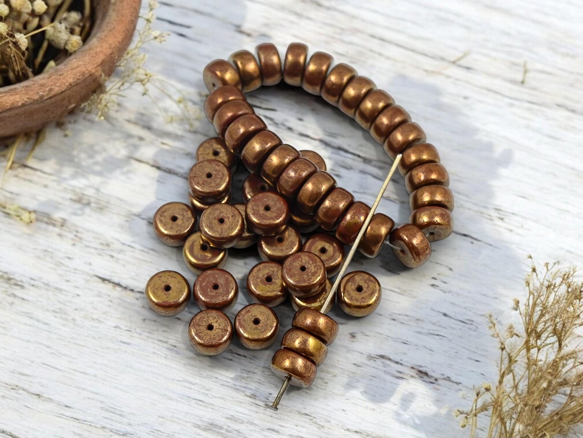 Czech Glass Beads - Heishi Beads - Fall Beads - Spacer Beads - Picasso Beads - Rondelle Beads - 8x4mm - 25pcs - (3346)