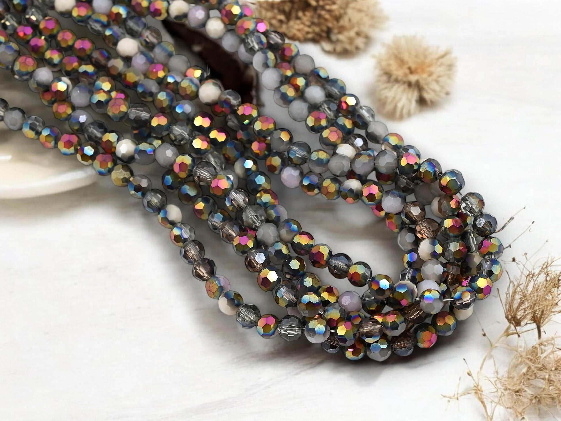 Glass Bead Strands - Fire Polished Beads - Chinese Crystal - Faceted Beads - Electroplated Glass - 20" Strand - (222)