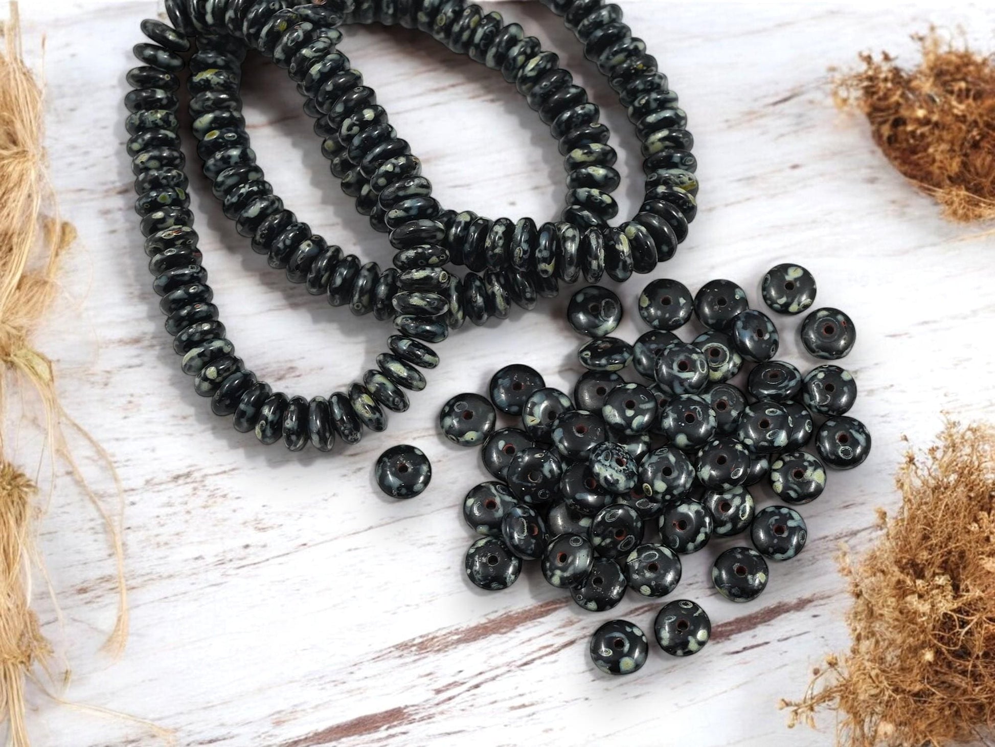 Picasso Beads - Czech Glass Beads - Glass Spacer Bead - Black Spacers - Rondelle Beads - 6x2mm - 50pcs - (B178)