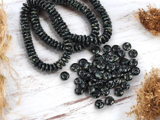 Picasso Beads - Czech Glass Beads - Glass Spacer Bead - Black Spacers - Rondelle Beads - 6x2mm - 50pcs - (B178)