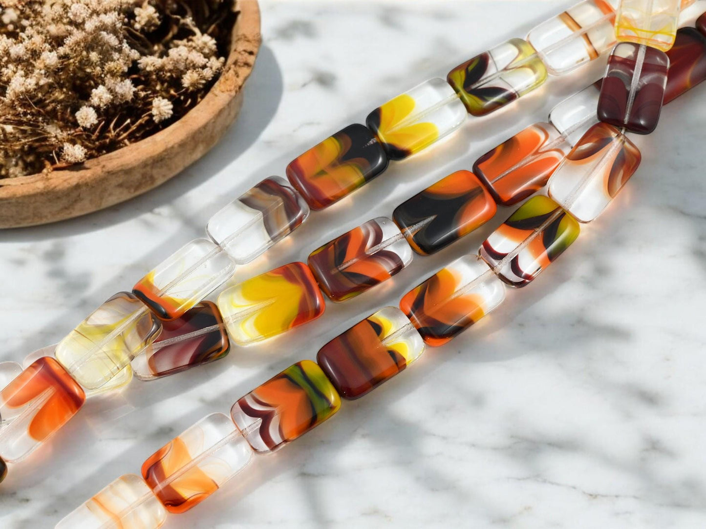 Fall Beads - German Glass Beads - Vintage German Beads - Cane Glass - 19x12mm - 11pcs (B290)