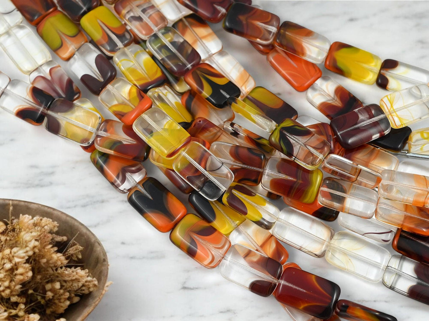 Fall Beads - German Glass Beads - Vintage German Beads - Cane Glass - 19x12mm - 11pcs (B290)