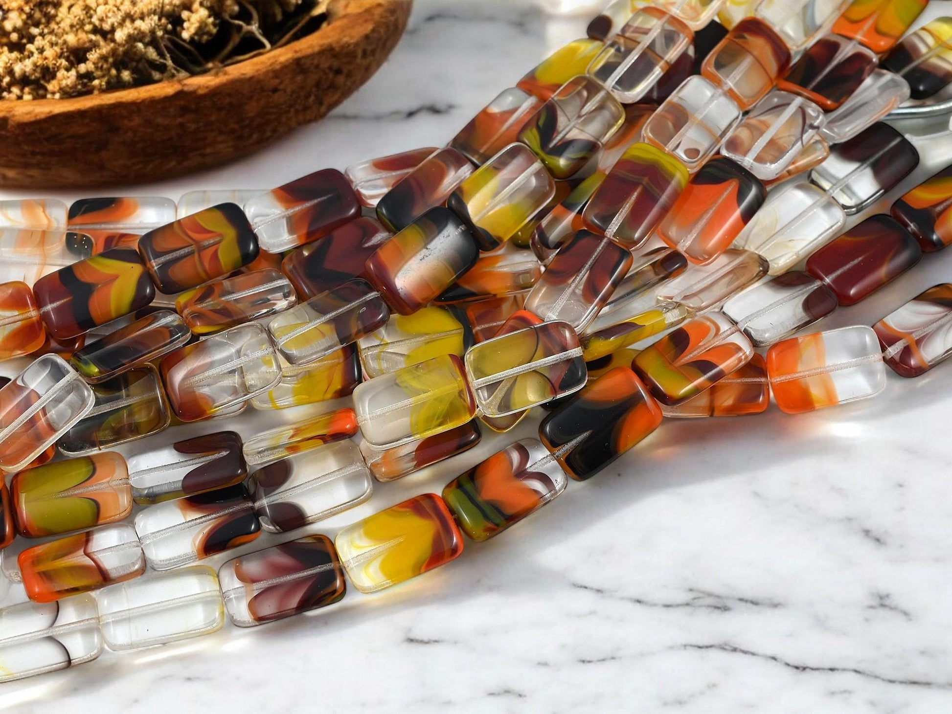 Fall Beads - German Glass Beads - Vintage German Beads - Cane Glass - 19x12mm - 11pcs (B290)