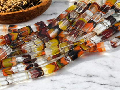 Fall Beads - German Glass Beads - Vintage German Beads - Cane Glass - 19x12mm - 11pcs (B290)