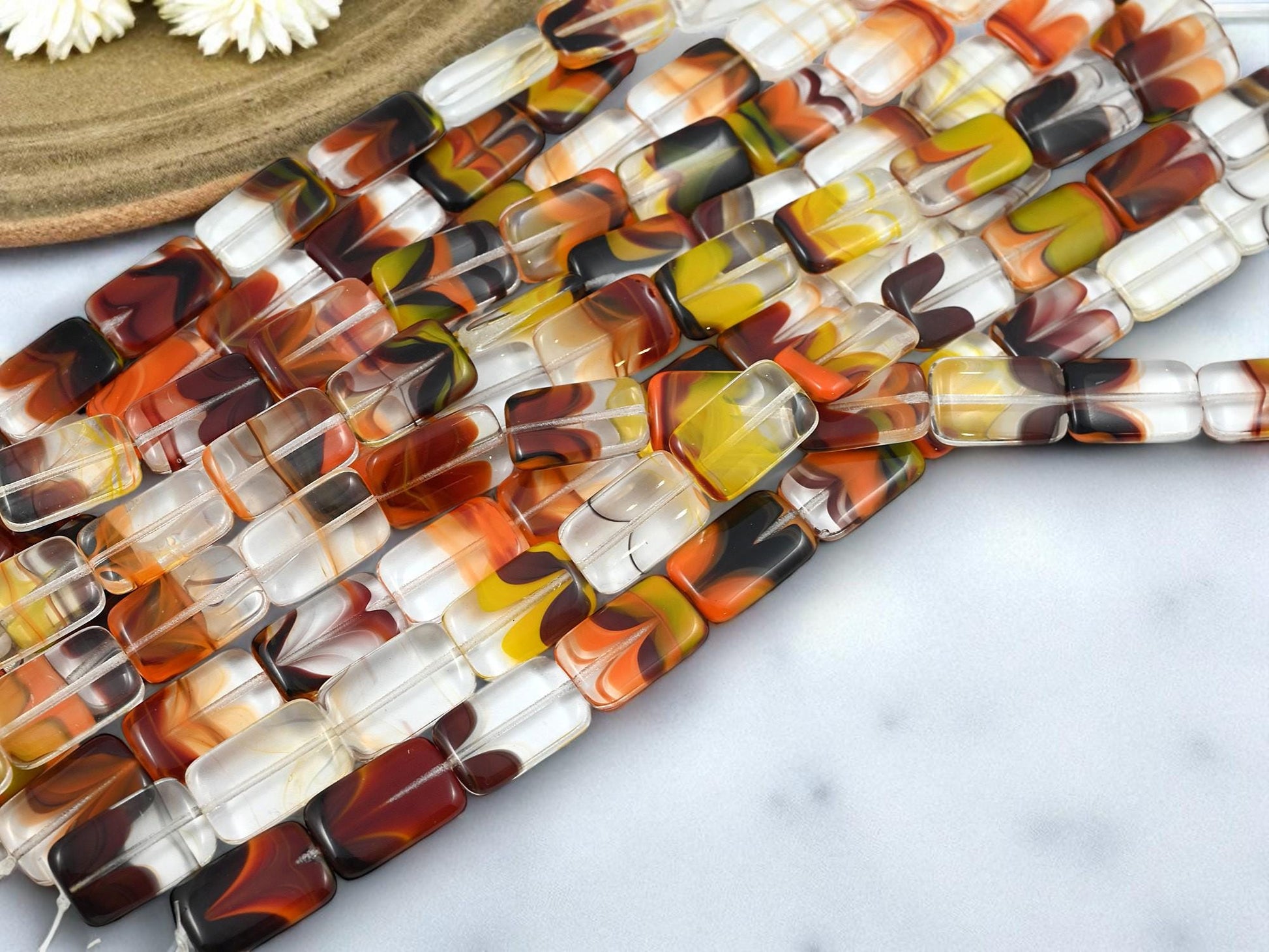 Fall Beads - German Glass Beads - Vintage German Beads - Cane Glass - 19x12mm - 11pcs (B290)