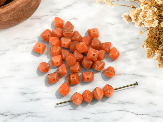 Czech Glass Beads - Orange Beads - Bicone Beads - Halloween Beads - Seasonal Beads - 6mm - 50pcs - (3755)