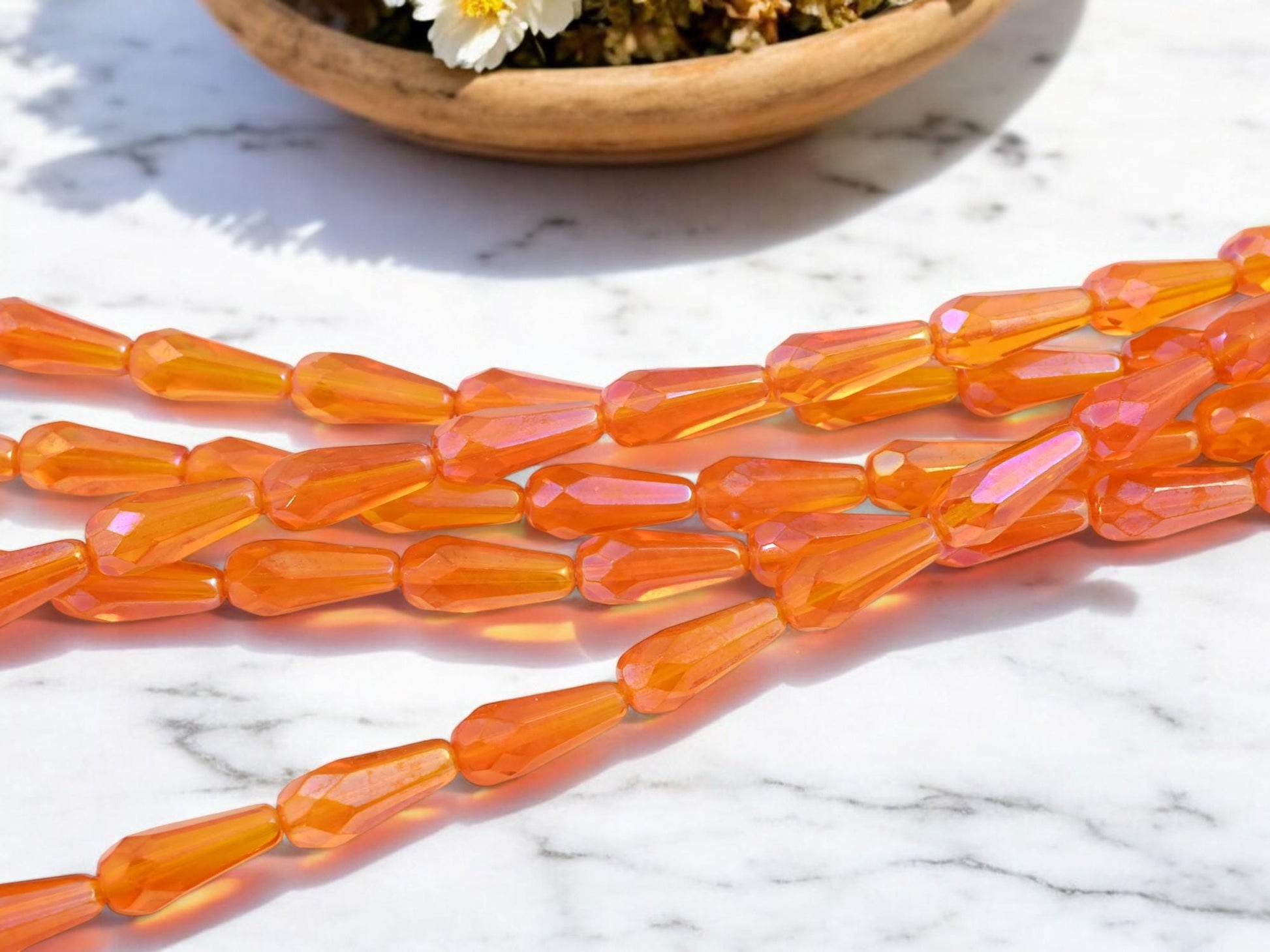 Czech Glass Beads - Seasonal Beads - Tear Drop Beads - Fire Polished Beads - Orange Beads - 10pcs - 20x8mm - (1985)