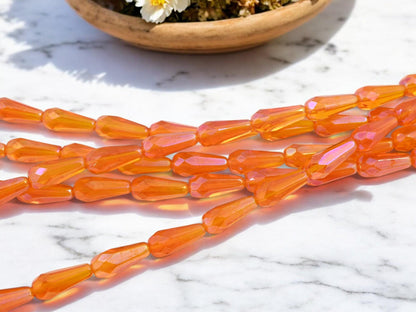 Czech Glass Beads - Seasonal Beads - Tear Drop Beads - Fire Polished Beads - Orange Beads - 10pcs - 20x8mm - (1985)