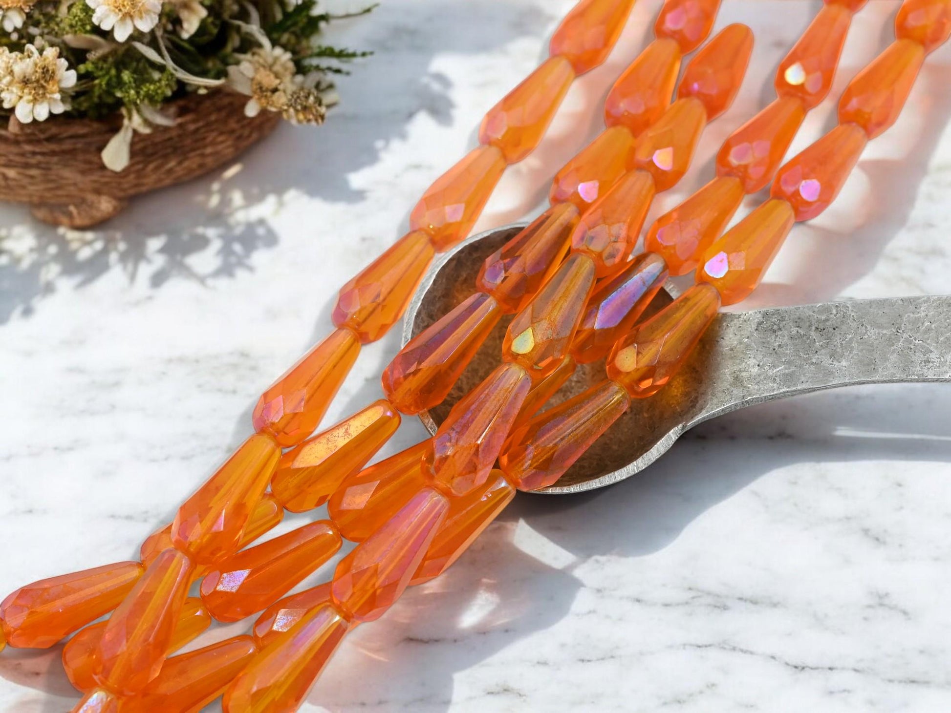 Czech Glass Beads - Seasonal Beads - Tear Drop Beads - Fire Polished Beads - Orange Beads - 10pcs - 20x8mm - (1985)