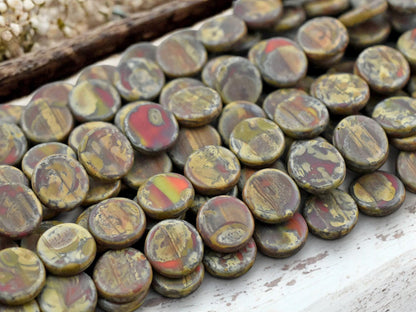 *6* 15mm Blended Orange & Red Travertine Coin Beads