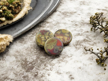 *6* 15mm Blended Orange & Red Travertine Coin Beads