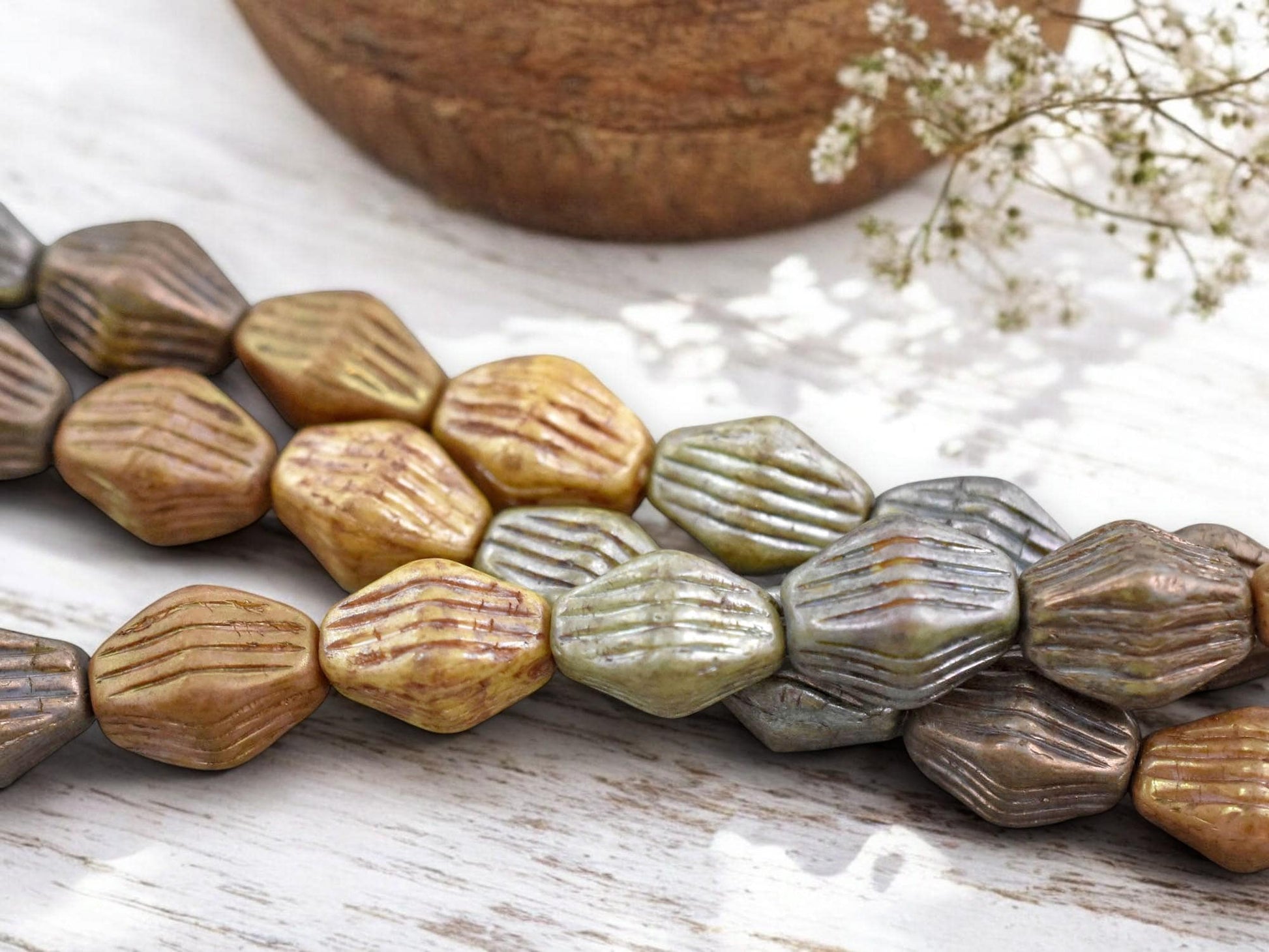 10x15mm Mixed Picasso Grooved Bicone Beads -- Choose Your Color