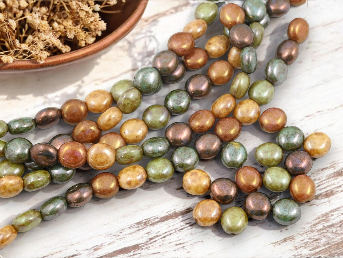 Picasso Beads - Czech Glass Beads - Old Stock Beads - Lentil Coin Beads - 9x8mm - 15pcs - (A596)