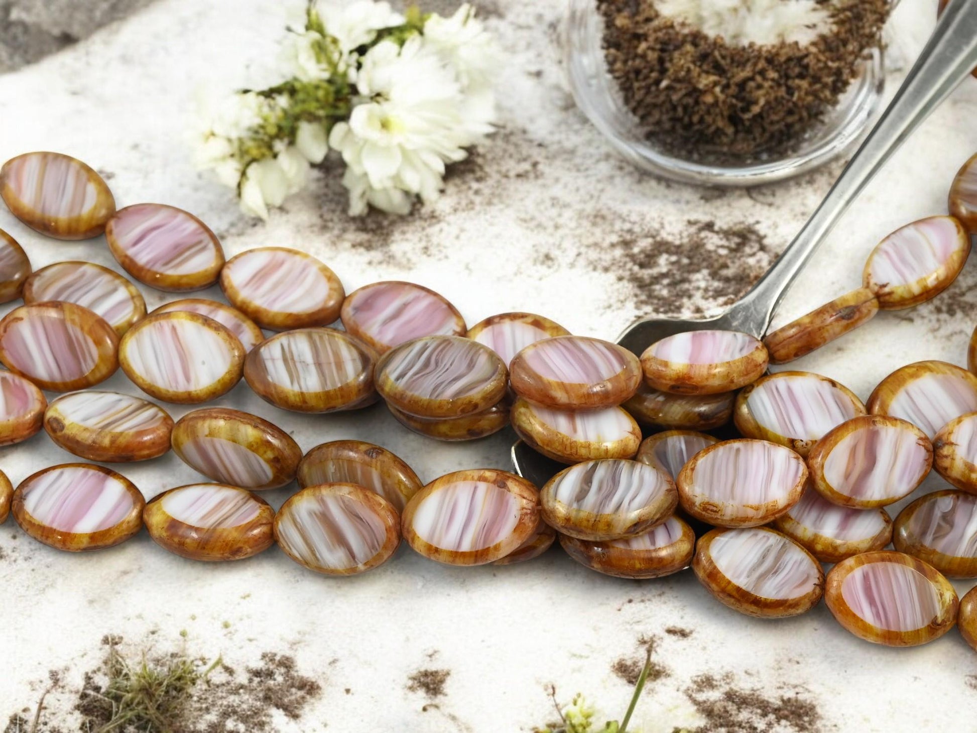 Picasso Beads - Czech Glass Beads - Old Stock Beads - Oval Beads - 17x12mm - 12pcs - (3083)