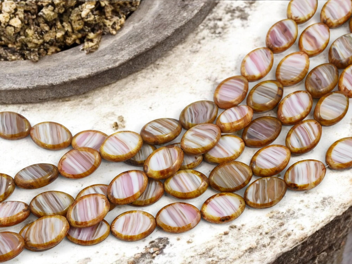 Picasso Beads - Czech Glass Beads - Old Stock Beads - Oval Beads - 17x12mm - 12pcs - (3083)