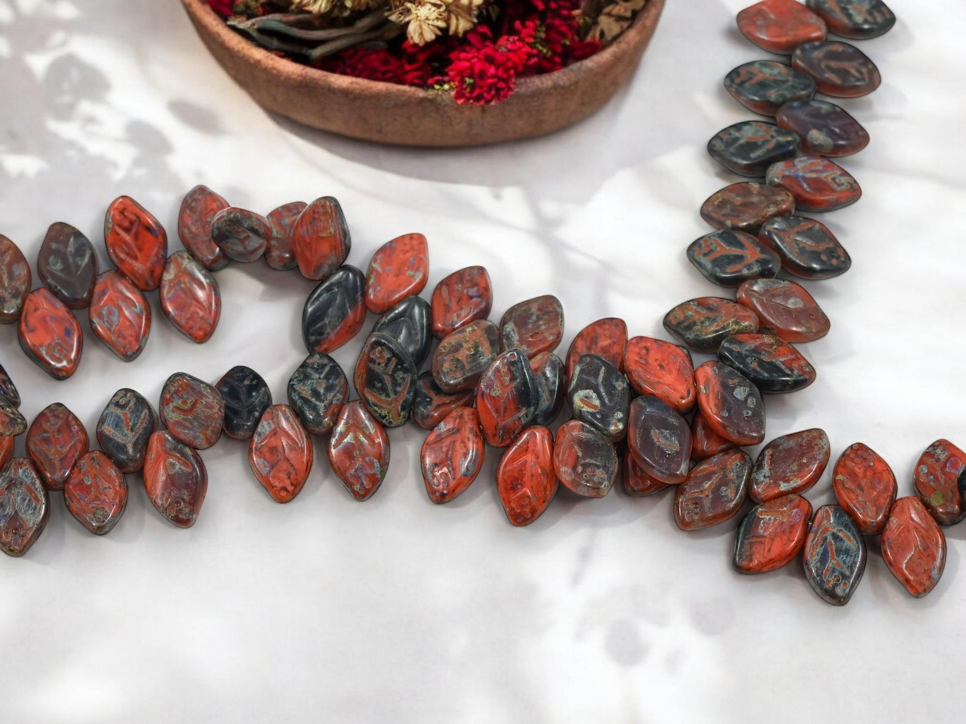 Picasso Beads - Czech Glass Beads - Leaf Beads - Top Drilled Leaf - Czech Glass Leaves - 12x8mm - 40pcs - (530)
