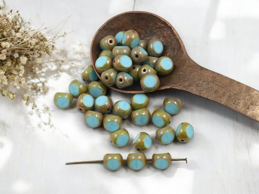 Czech Glass Beads - Picasso Beads - 3 Cut Round Beads - Old Stock Beads - 8mm - 25 Beads - (6112)