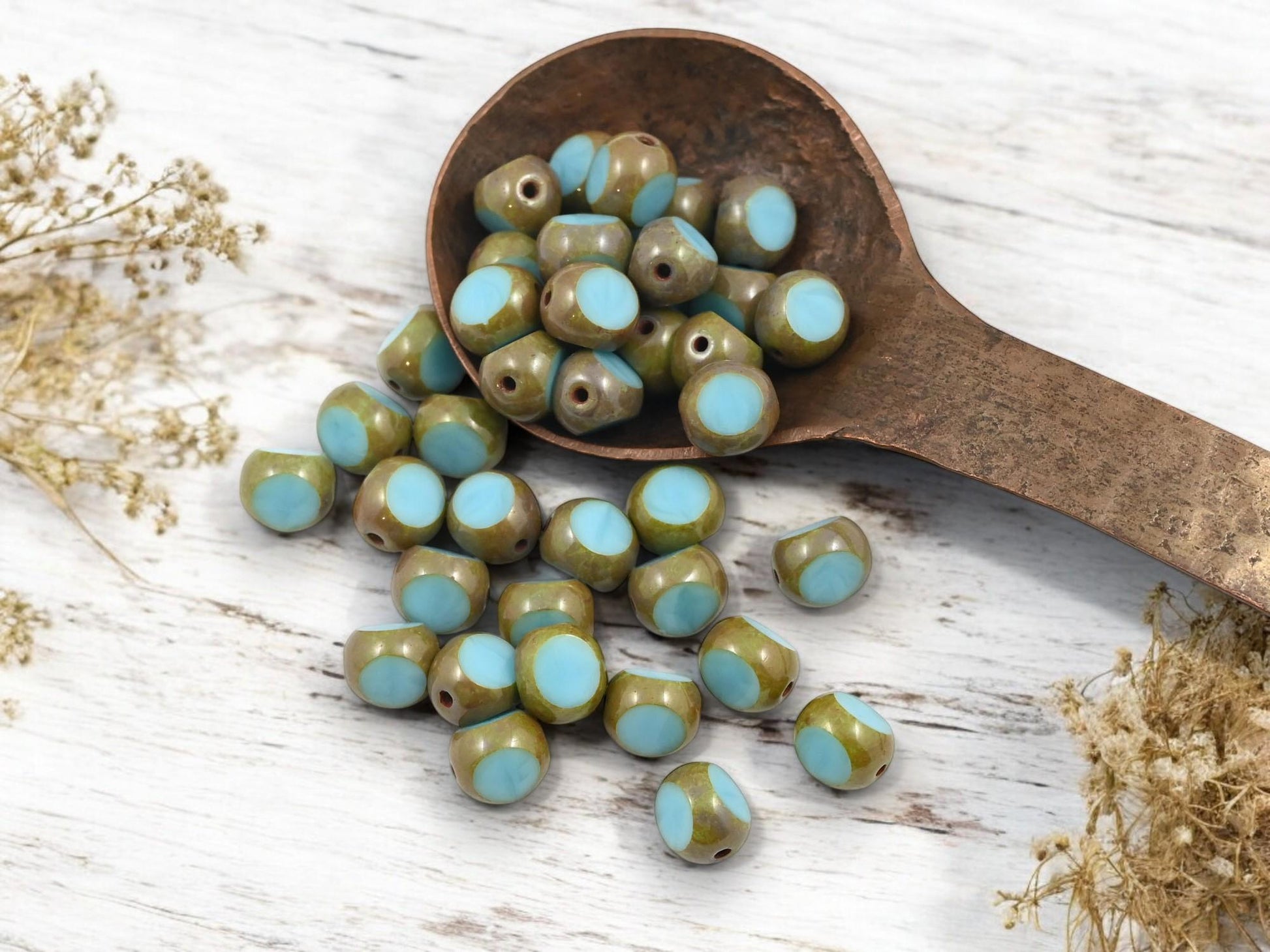 Czech Glass Beads - Picasso Beads - 3 Cut Round Beads - Old Stock Beads - 8mm - 25 Beads - (6112)