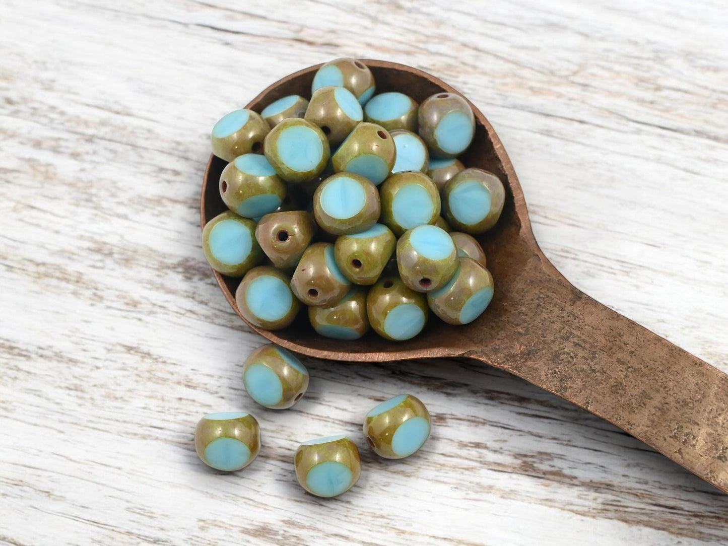 Czech Glass Beads - Picasso Beads - 3 Cut Round Beads - Old Stock Beads - 8mm - 25 Beads - (6112)