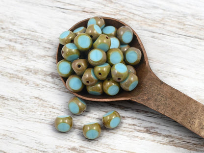 Czech Glass Beads - Picasso Beads - 3 Cut Round Beads - Old Stock Beads - 8mm - 25 Beads - (6112)