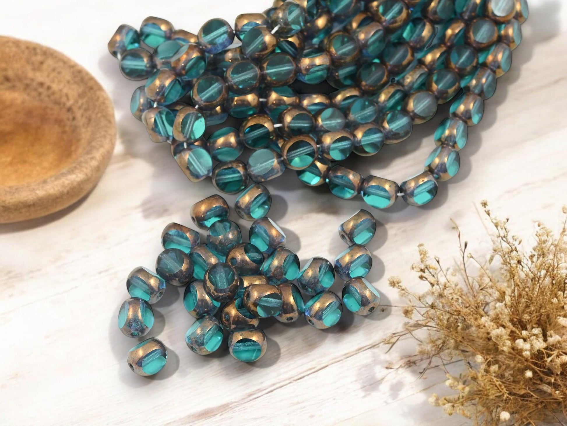 Czech Glass Beads - Picasso Beads - 3 Cut Round Beads - Old Stock Beads - 8mm - 25 Beads - (A504)