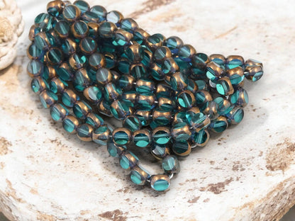 Czech Glass Beads - Picasso Beads - 3 Cut Round Beads - Old Stock Beads - 8mm - 25 Beads - (A504)