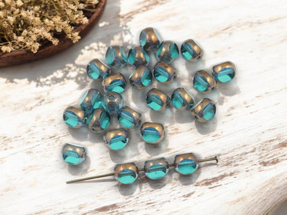 Czech Glass Beads - Picasso Beads - 3 Cut Round Beads - Old Stock Beads - 8mm - 25 Beads - (A504)